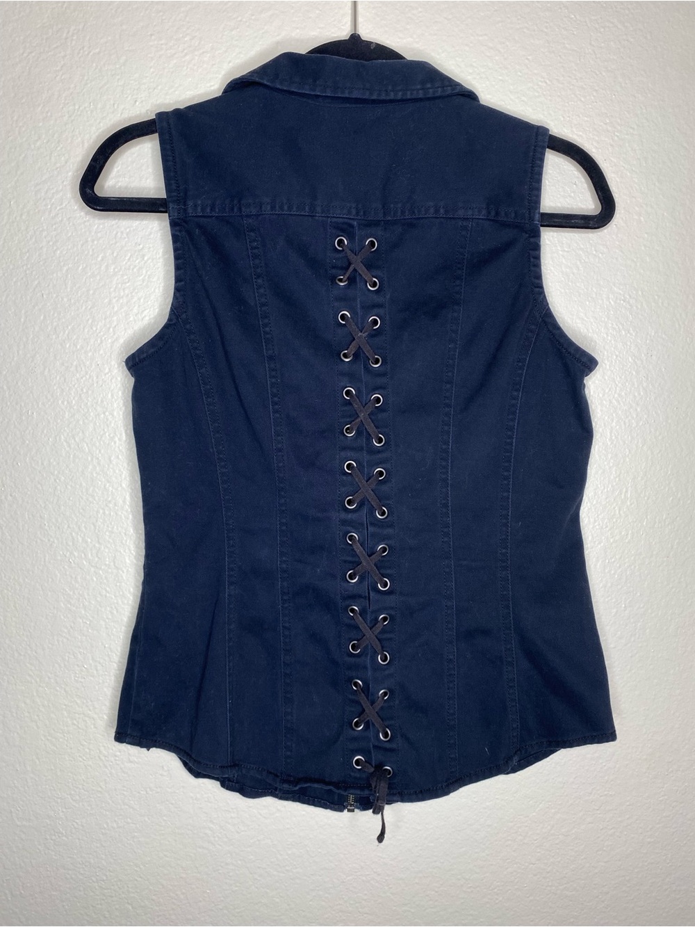 Harley-Davidson Label Detail Corset Lace Up Zip Denim Jean Vest